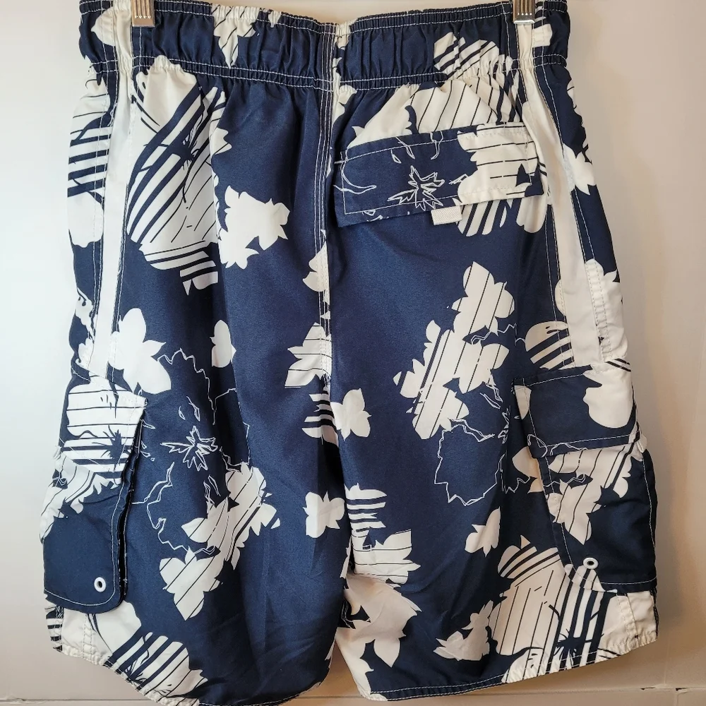 Hang Ten Mens Hawaiian Lined Board Short Swim Trunk Sz Sm Cargo Side Back Pocket
